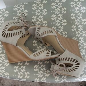 CL by Laundry Tan Heeled Sandals with Ankle Wrap